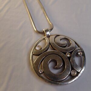Brighton Silvertone Necklace W Chain Bold Medallion Adj to 18"